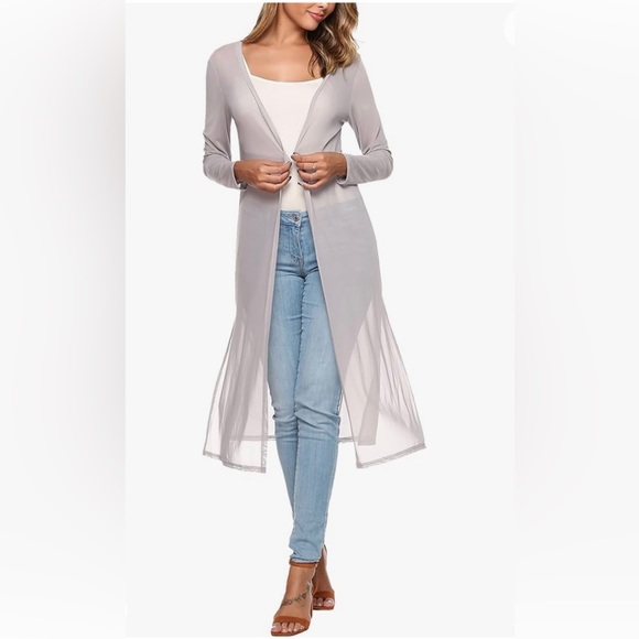JUST IN!! Lightweight, Open Sheer Cardigan/Duster/Beach Cover, Silver, Size XL - Picture 2 of 9
